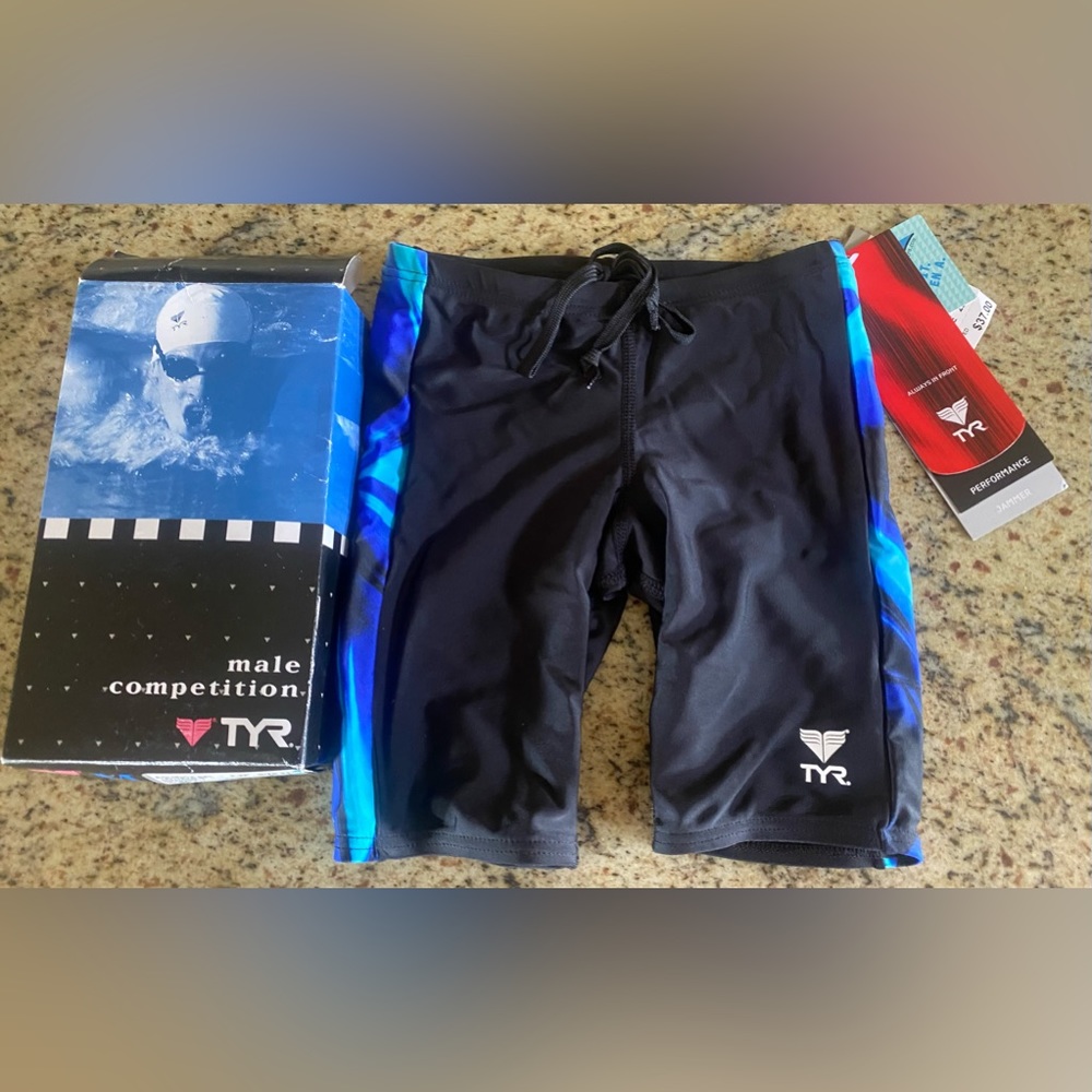 Tyr baby boy’s swim shorts. Spandex  with draw string waist. NWT - Sz 22